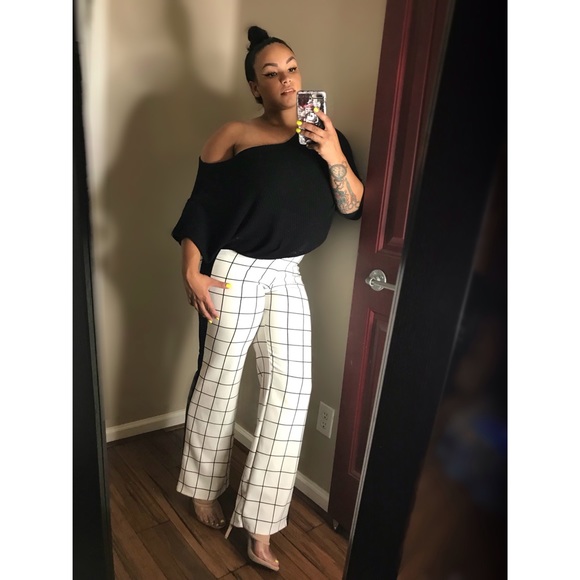 Black White Stripe Grid Fashion Nova Pants - Picture 2 of 5